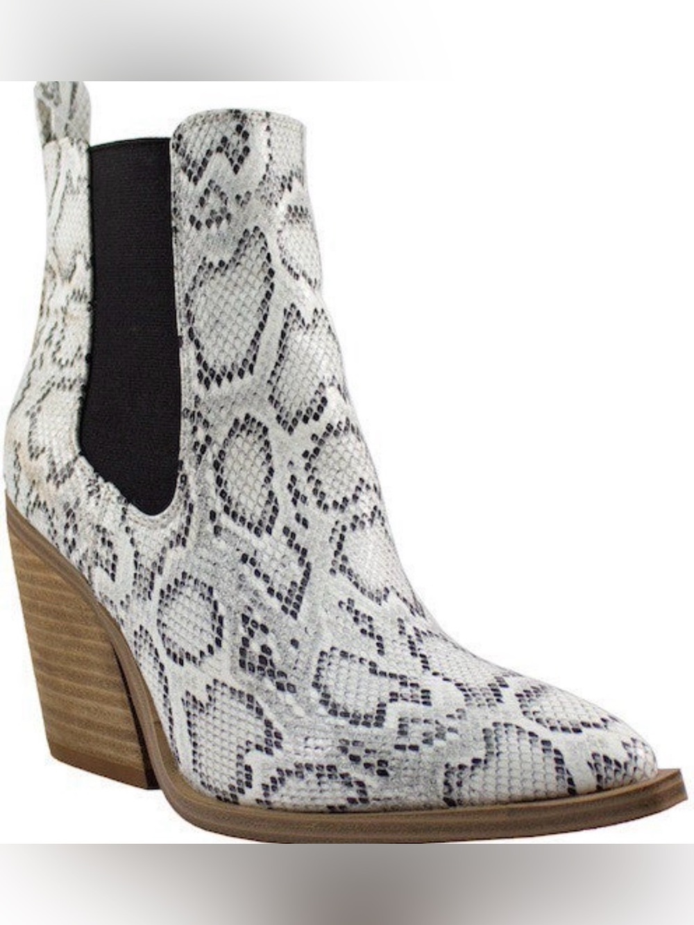 Womens Snake Print Ankle Boots in White and Black